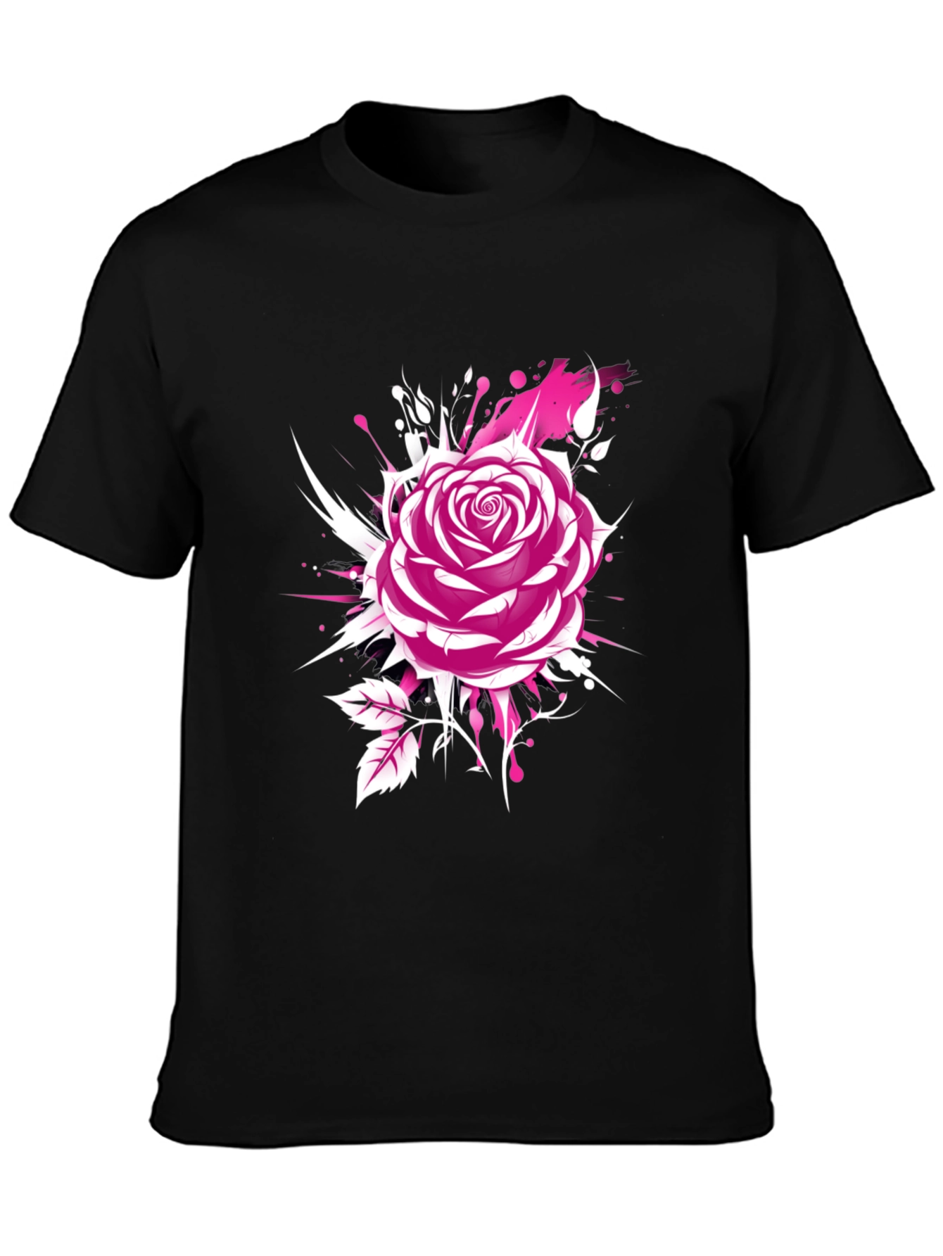 Rose Graphic Black T-Shirt - Trendy Floral Design