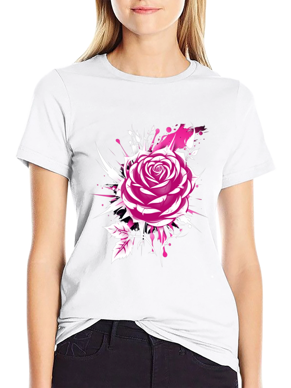 Rose Graphic Black T-Shirt - Trendy Floral Design