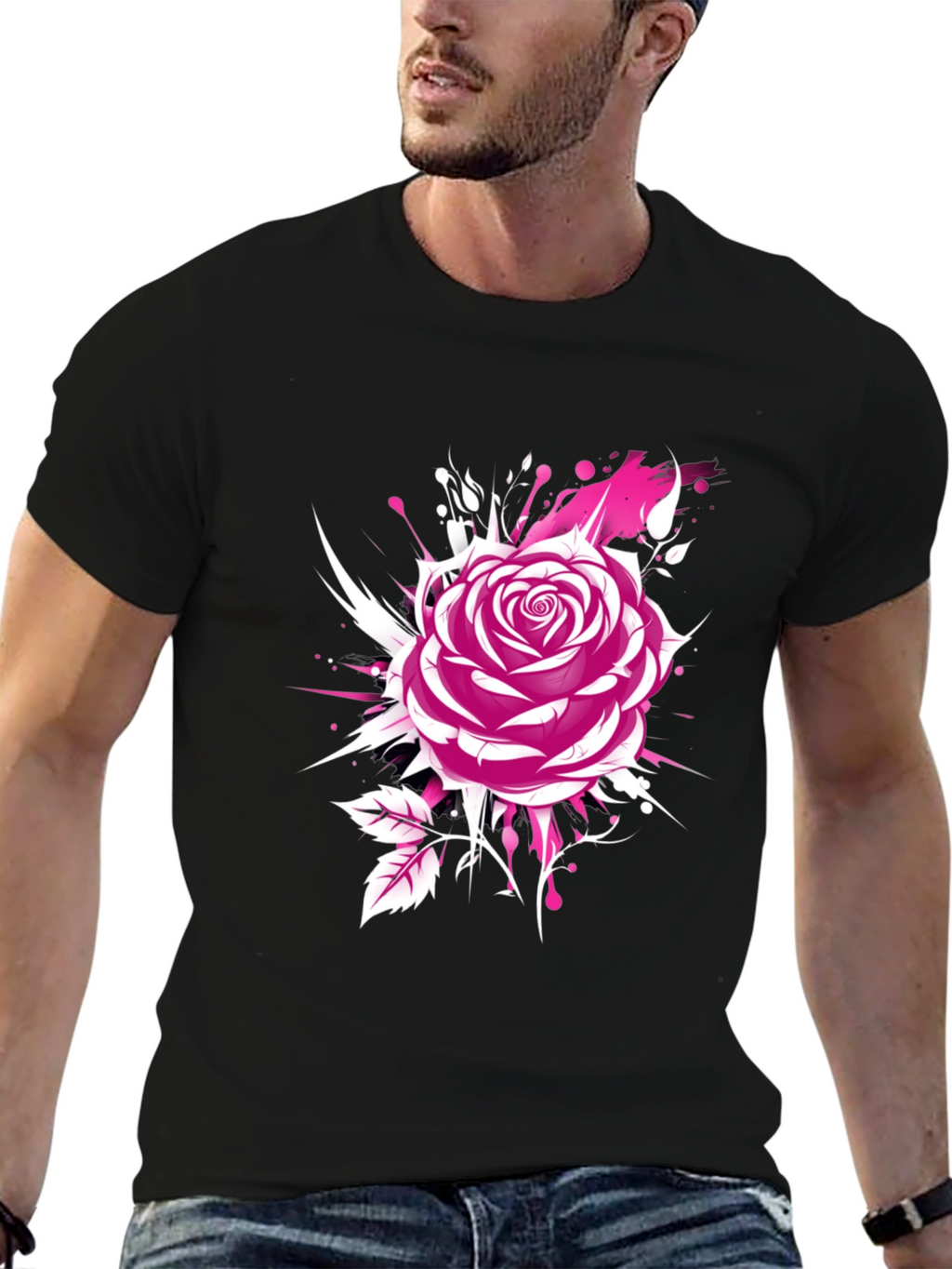 Rose Graphic Black T-Shirt - Trendy Floral Design