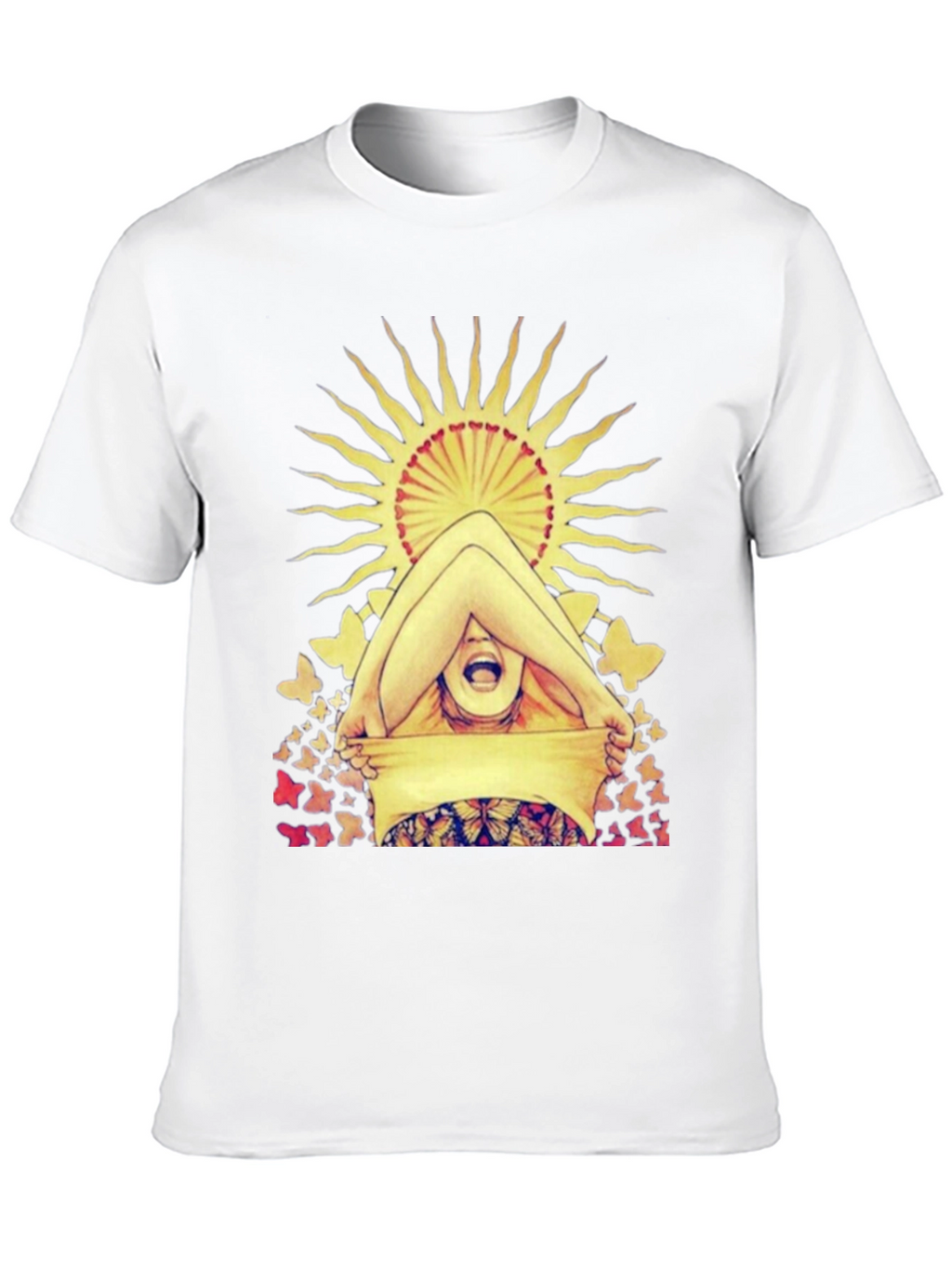 Butterfly & Sun Graphic Tee - Unique Artistic Design