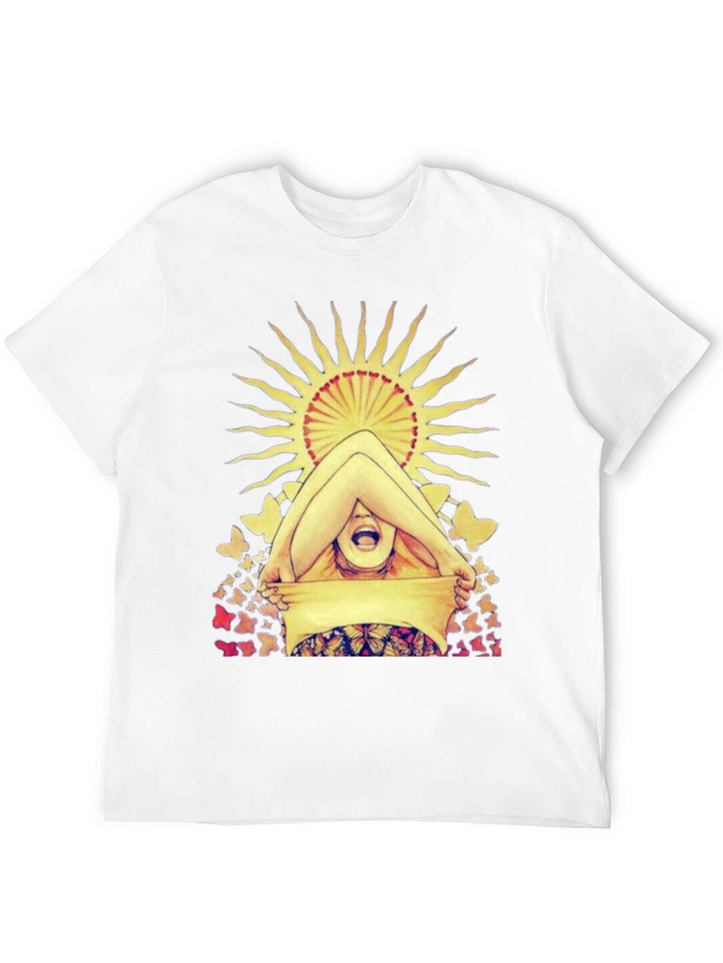 Butterfly & Sun Graphic Tee - Unique Artistic Design