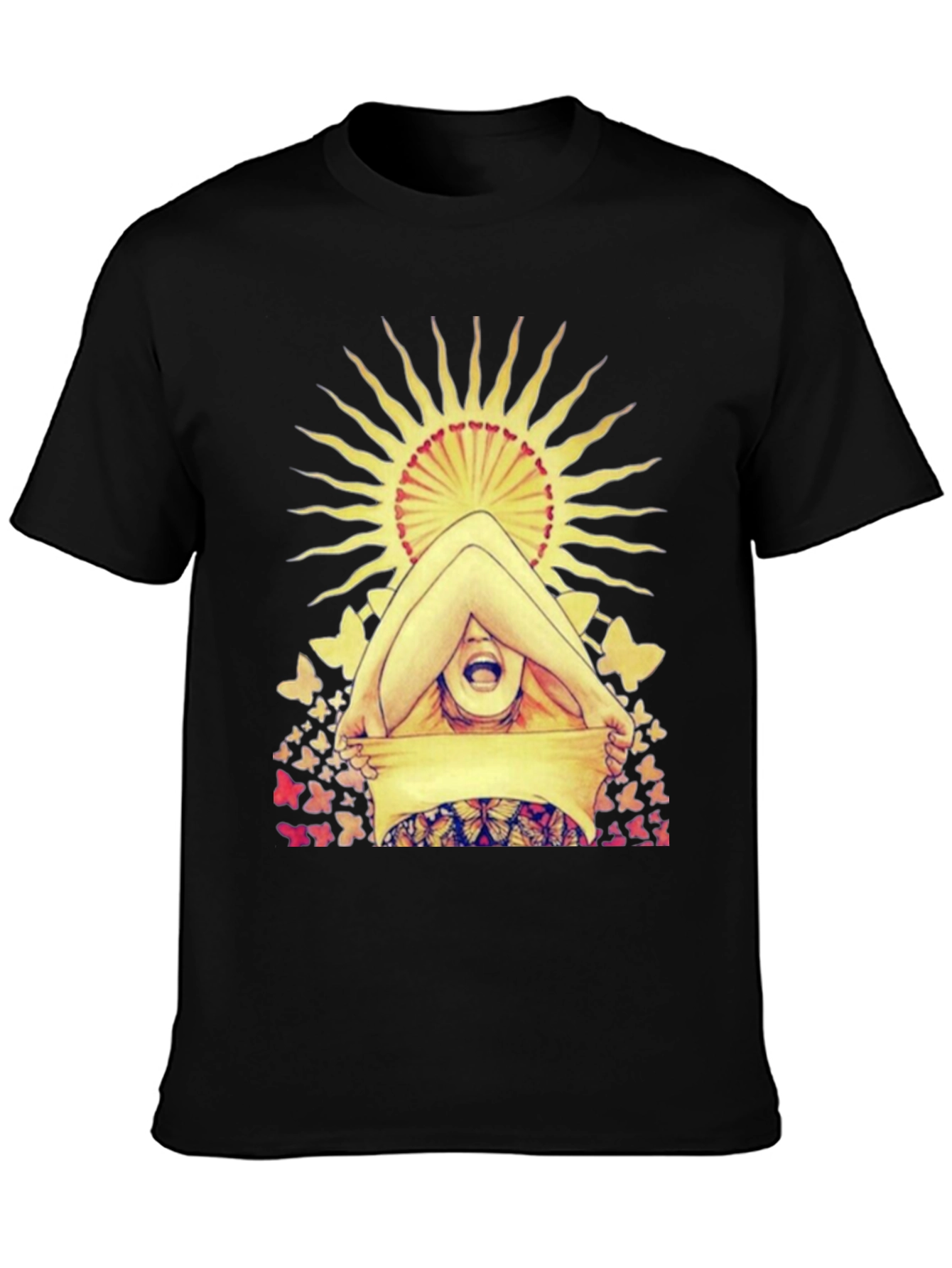 Butterfly & Sun Graphic Tee - Unique Artistic Design