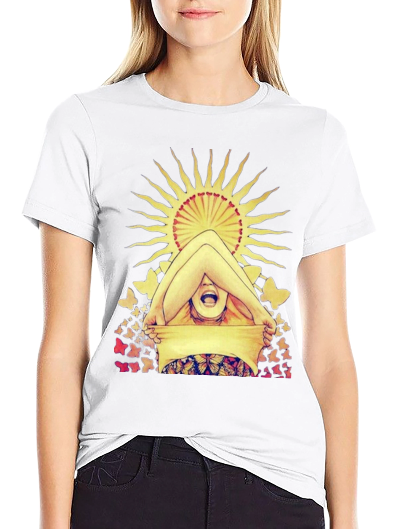 Butterfly & Sun Graphic Tee - Unique Artistic Design