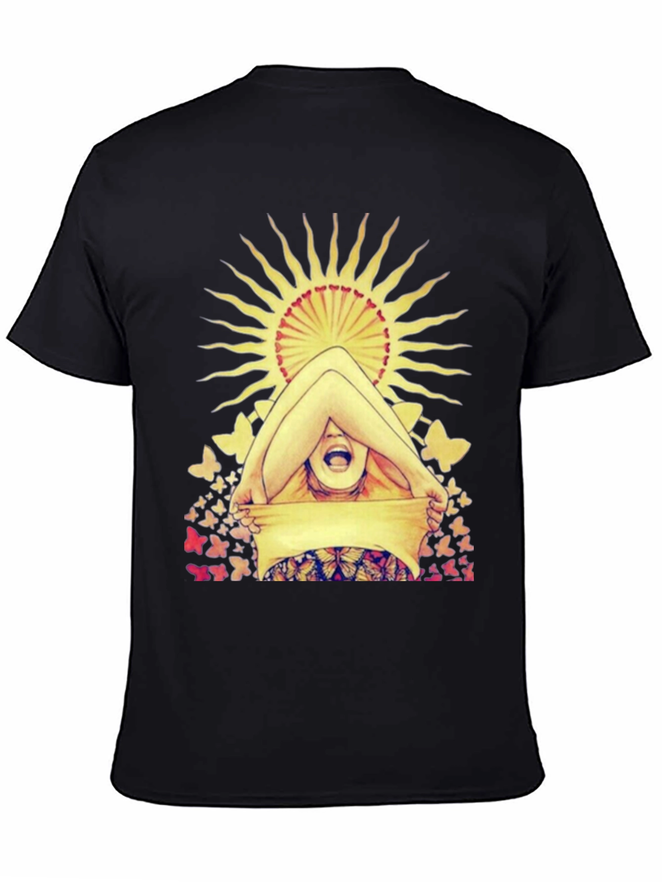 Butterfly & Sun Graphic Tee - Unique Artistic Design