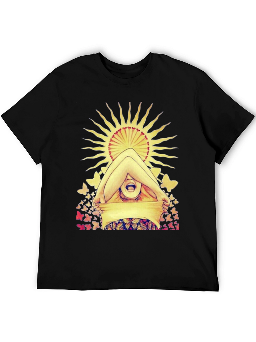 Butterfly & Sun Graphic Tee - Unique Artistic Design
