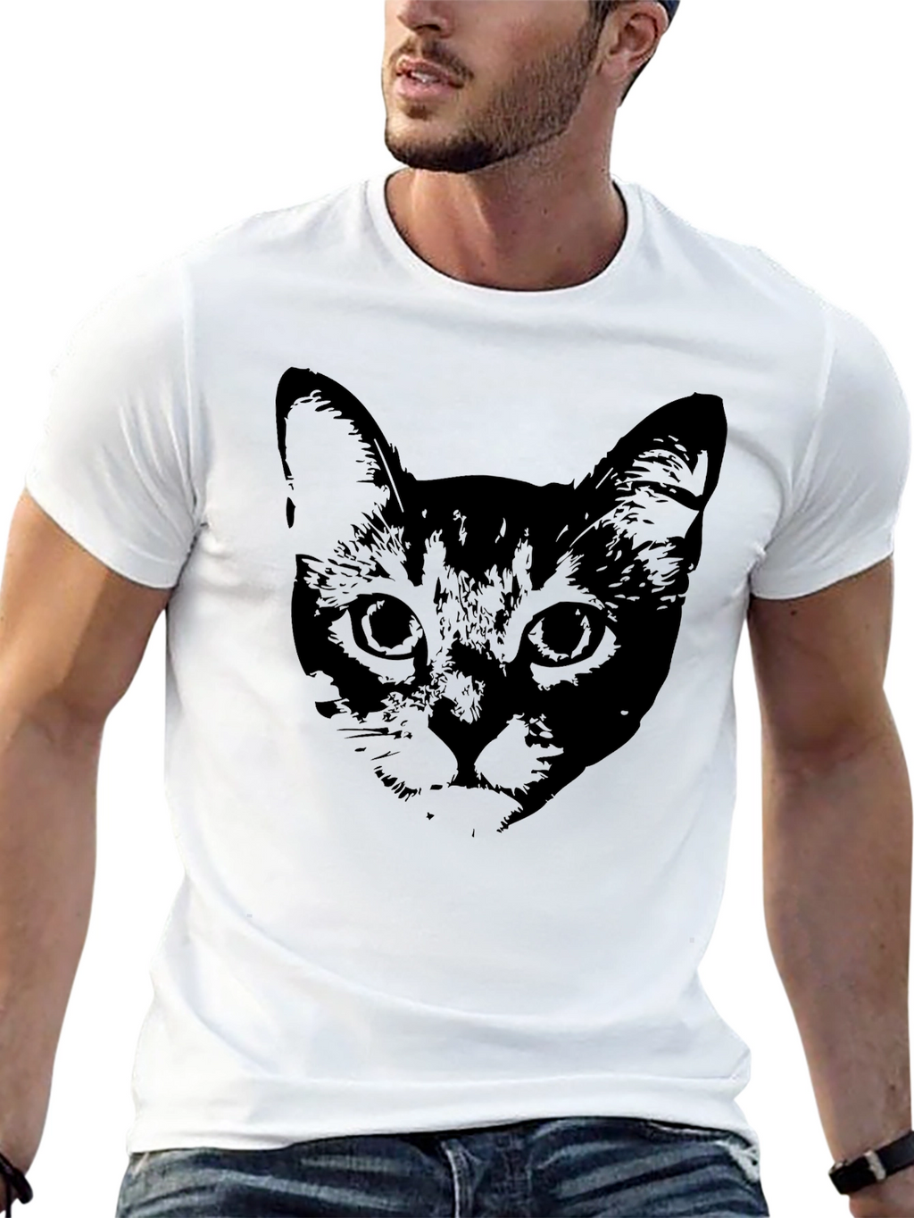 Black Cat Face Graphic T-Shirt