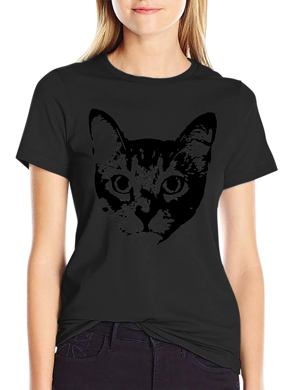 Black Cat Face Graphic T-Shirt