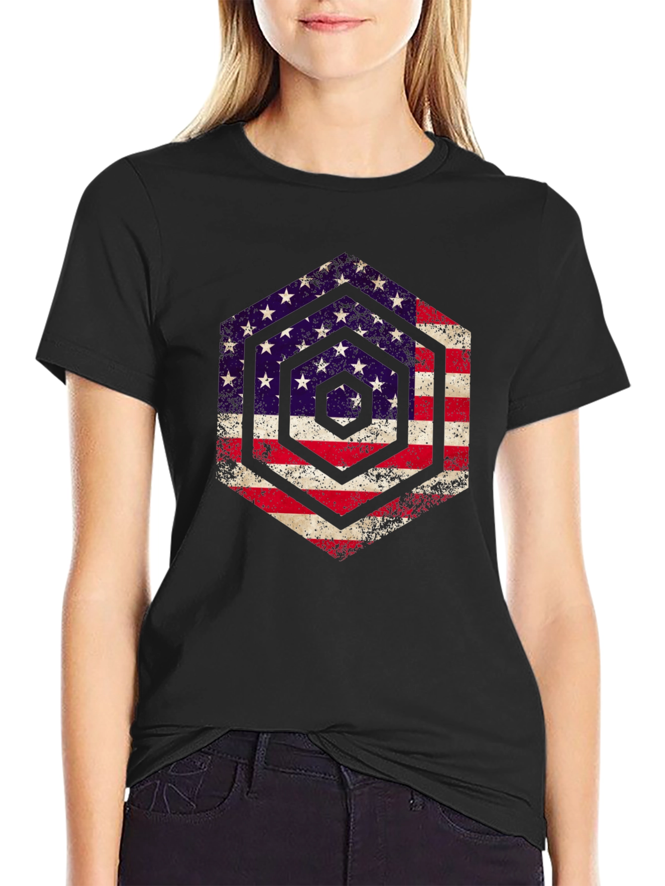 American Flag Hexagon Graphic T-Shirt