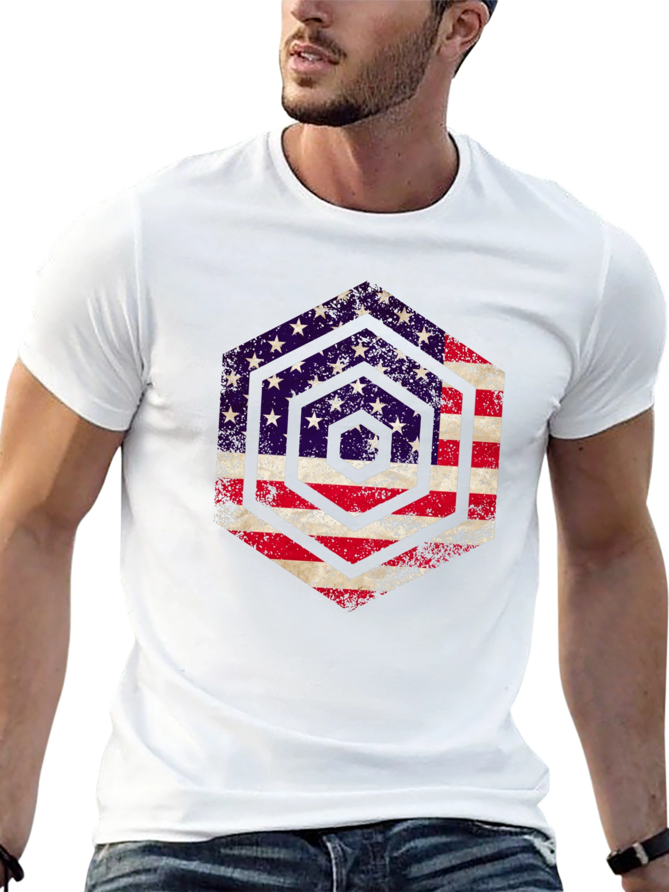 American Flag Hexagon Graphic T-Shirt