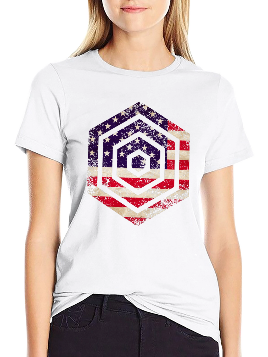 American Flag Hexagon Graphic T-Shirt