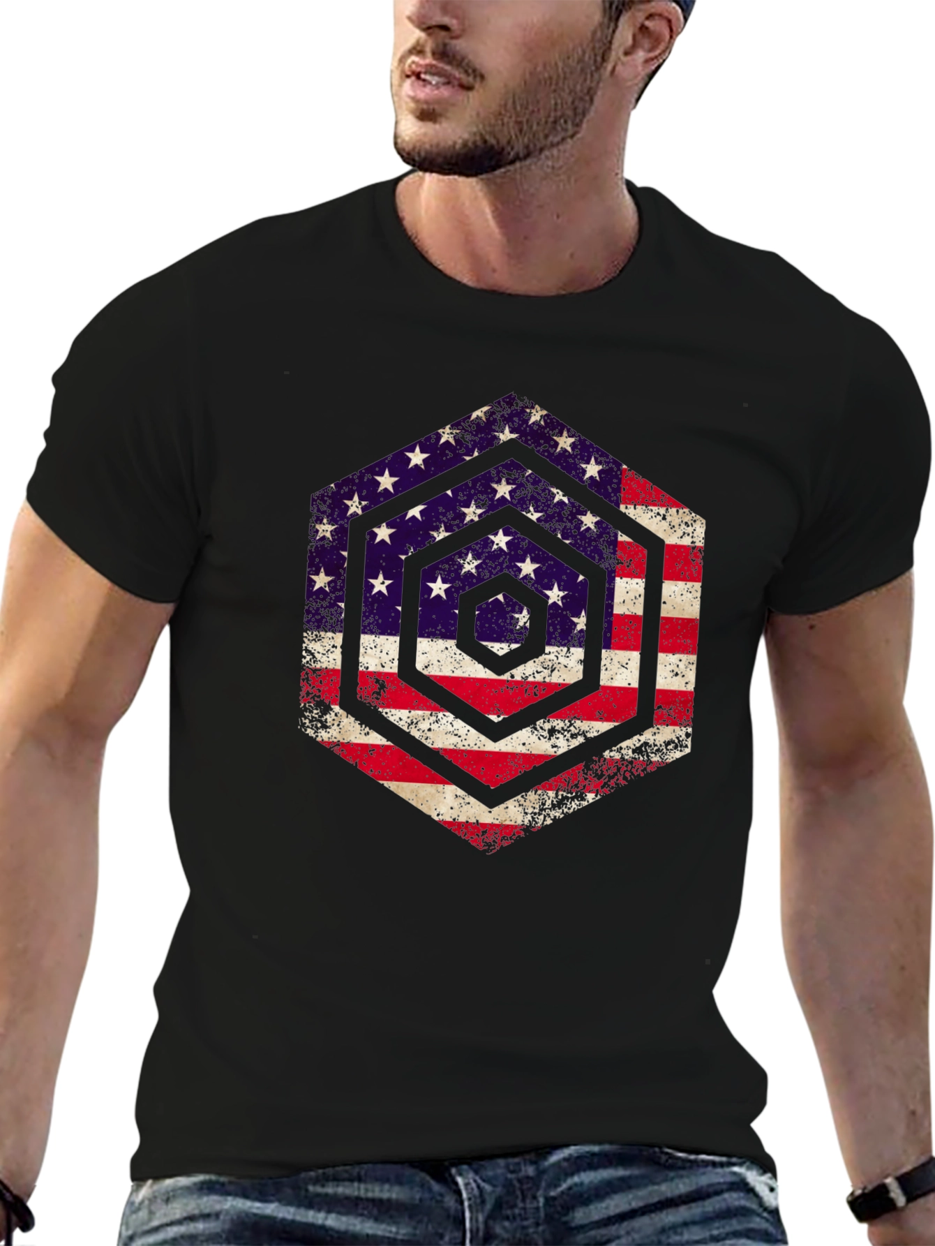 American Flag Hexagon Graphic T-Shirt