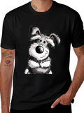 Cartoon Dog Graphic Tee - Black Cotton Casual Wear