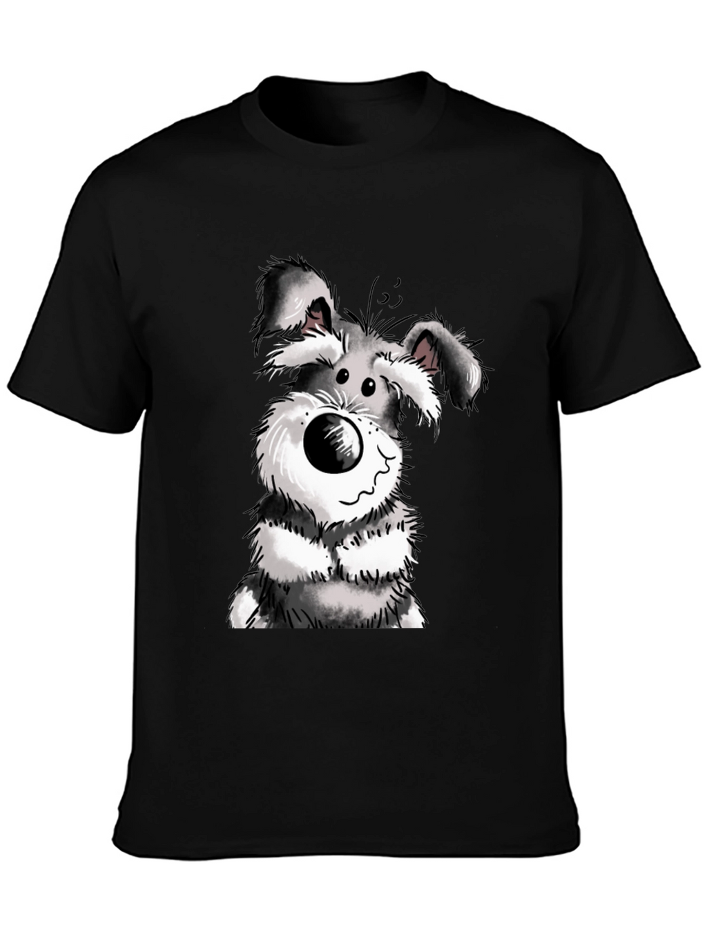 Cartoon Dog Graphic Tee - Black Cotton Casual Wear