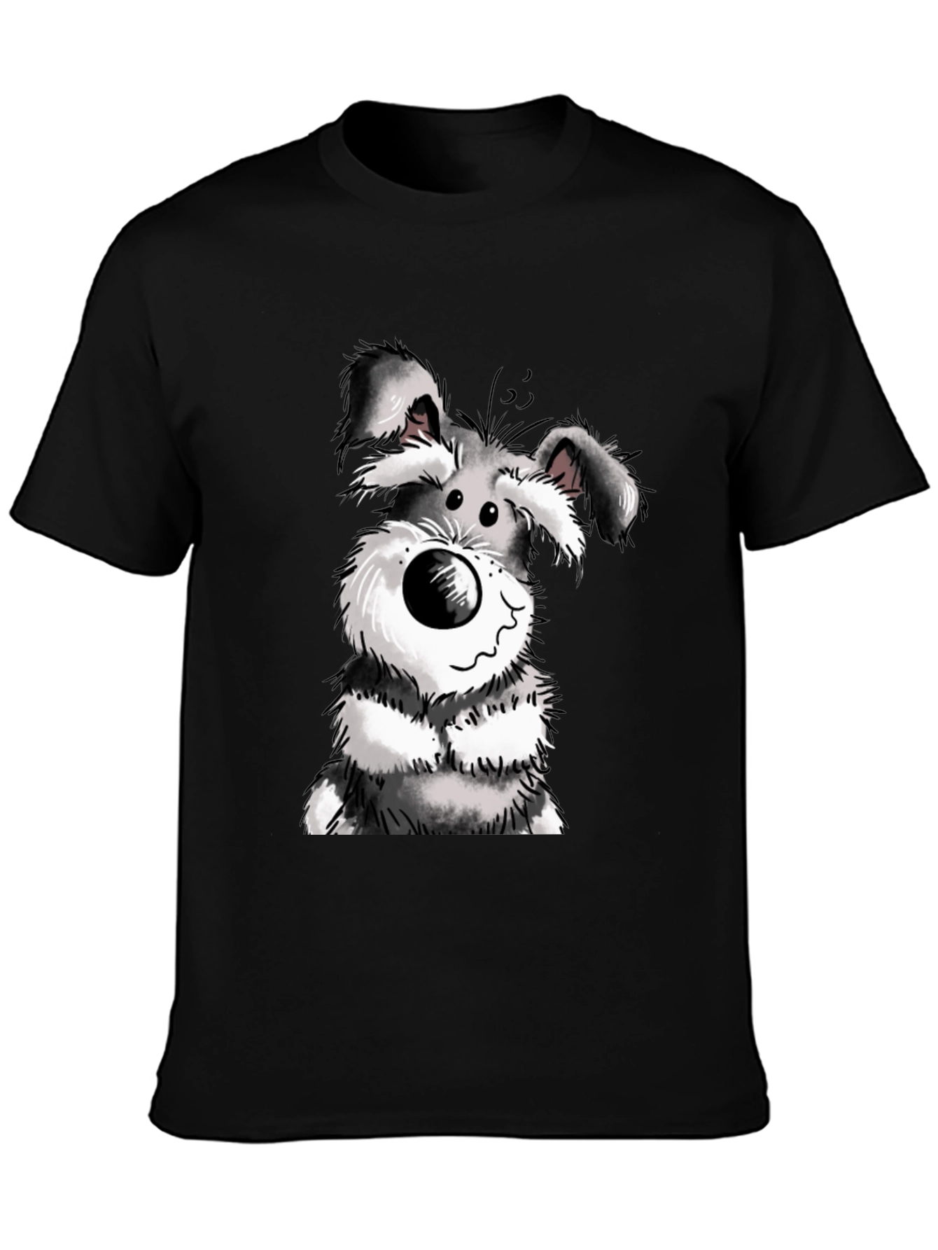 Cartoon Dog Graphic Tee - Black Cotton Casual Wear