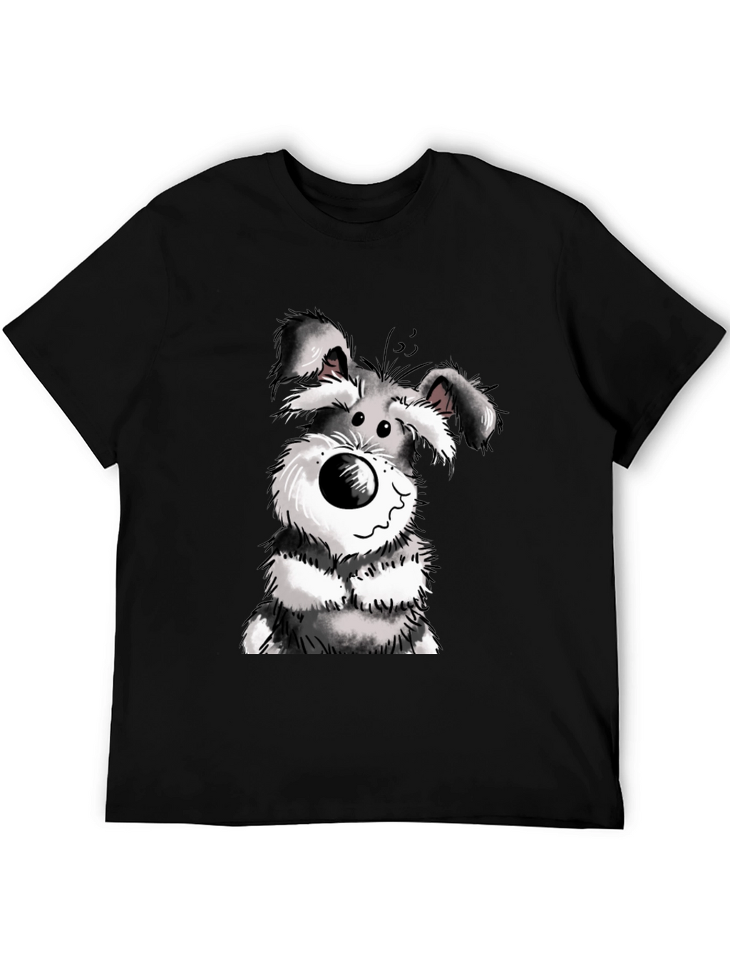 Cartoon Dog Graphic Tee - Black Cotton Casual Wear