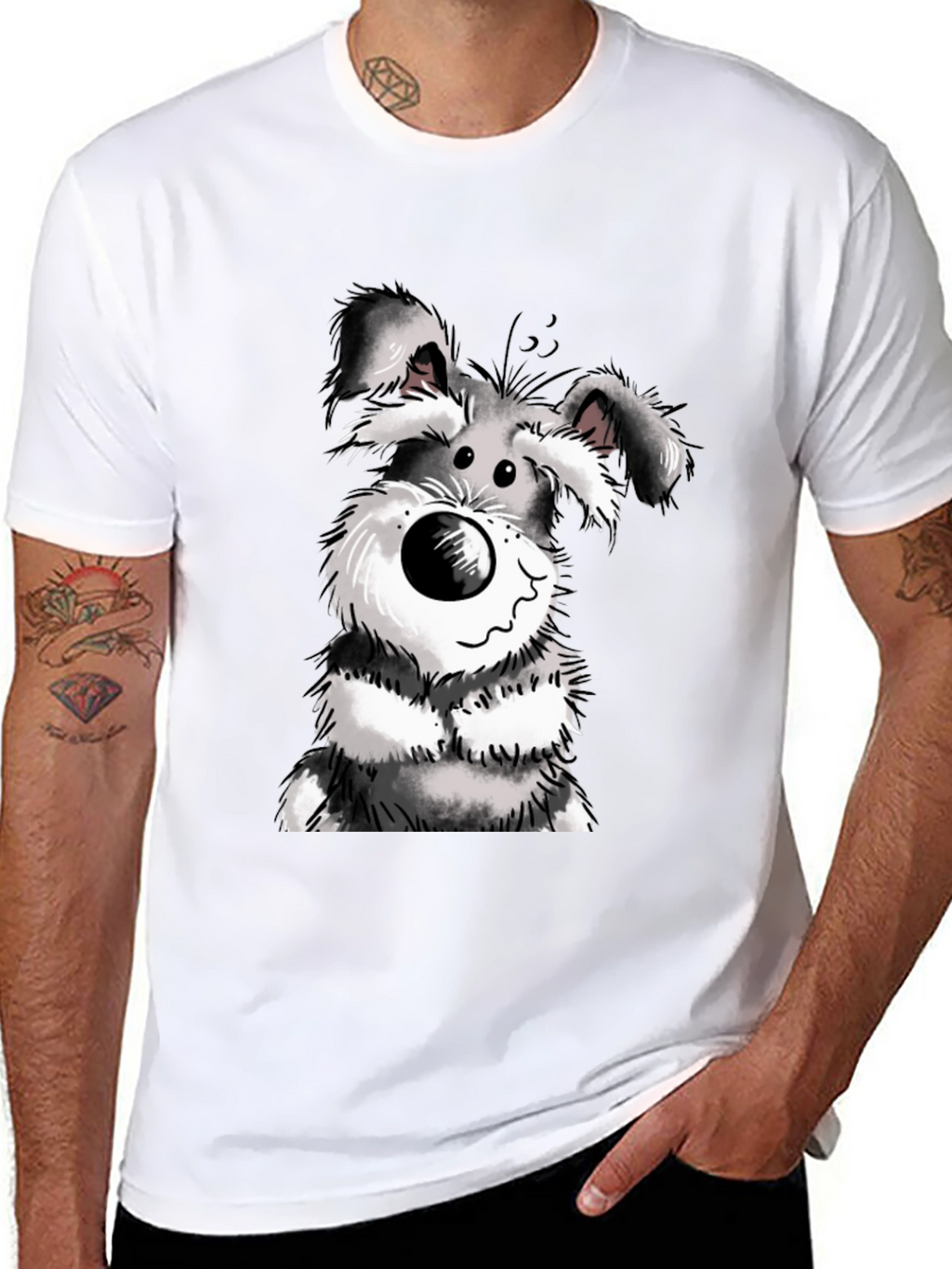 Cartoon Dog Graphic Tee - Black Cotton Casual Wear