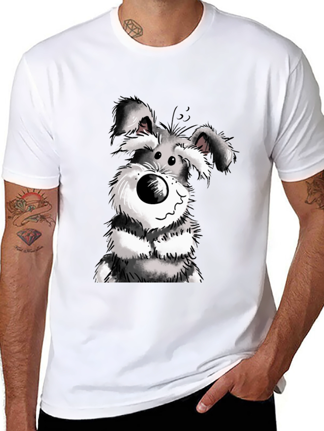 Cartoon Dog Graphic Tee - Black Cotton Casual Wear