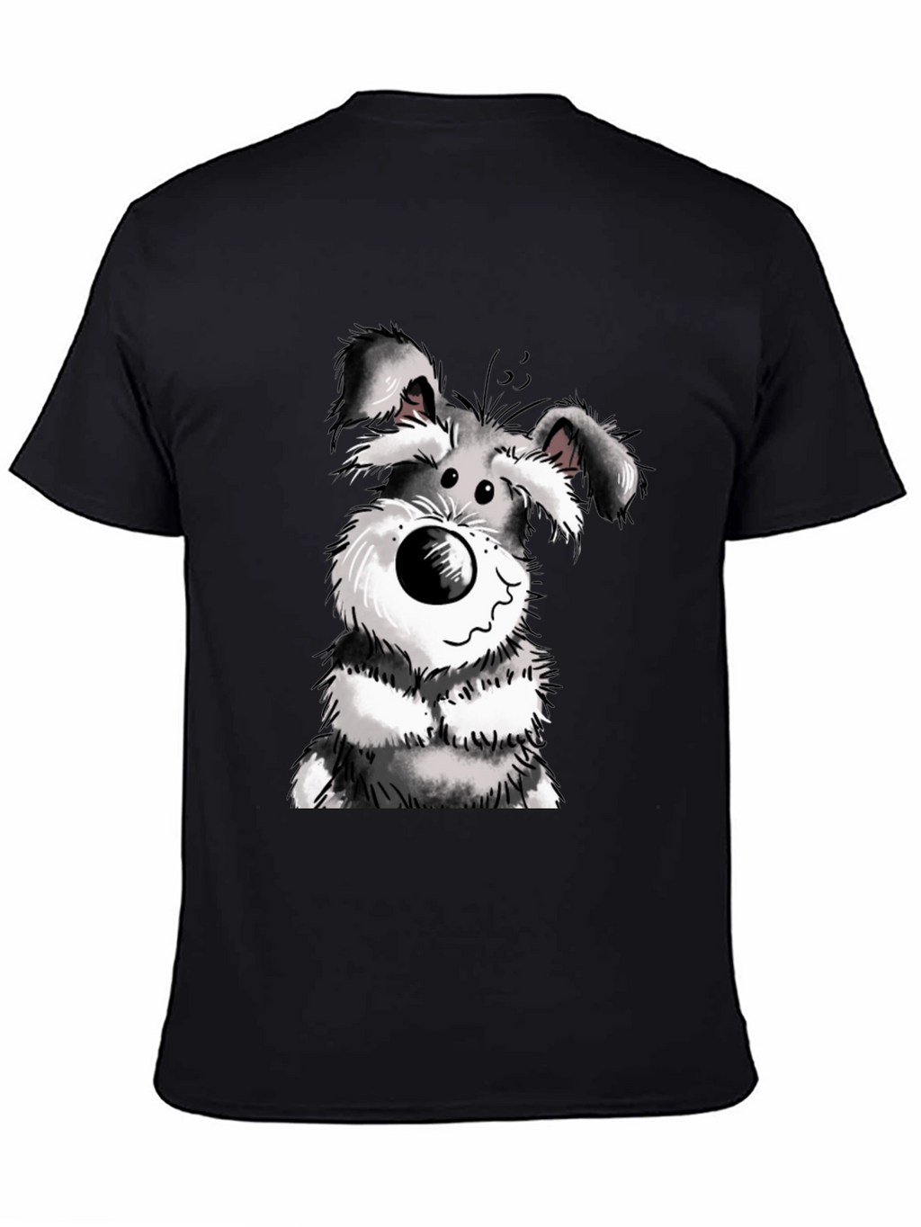 Cartoon Dog Graphic Tee - Black Cotton Casual Wear