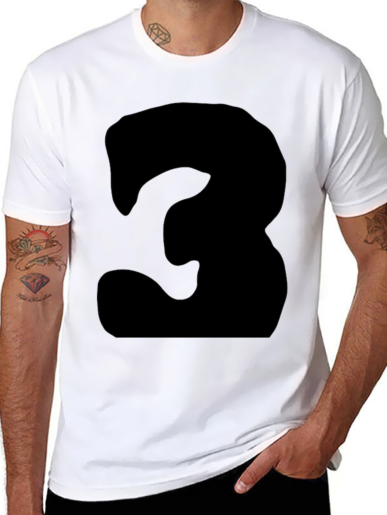Mens Black T-Shirt with Bold Number 3 Design