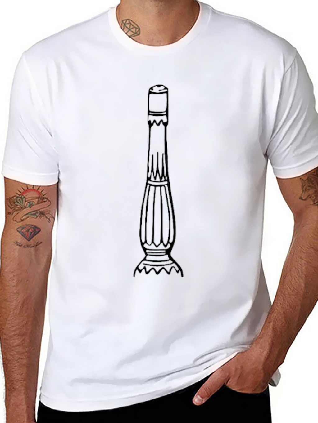 Mens Black T-Shirt with Column Graphic