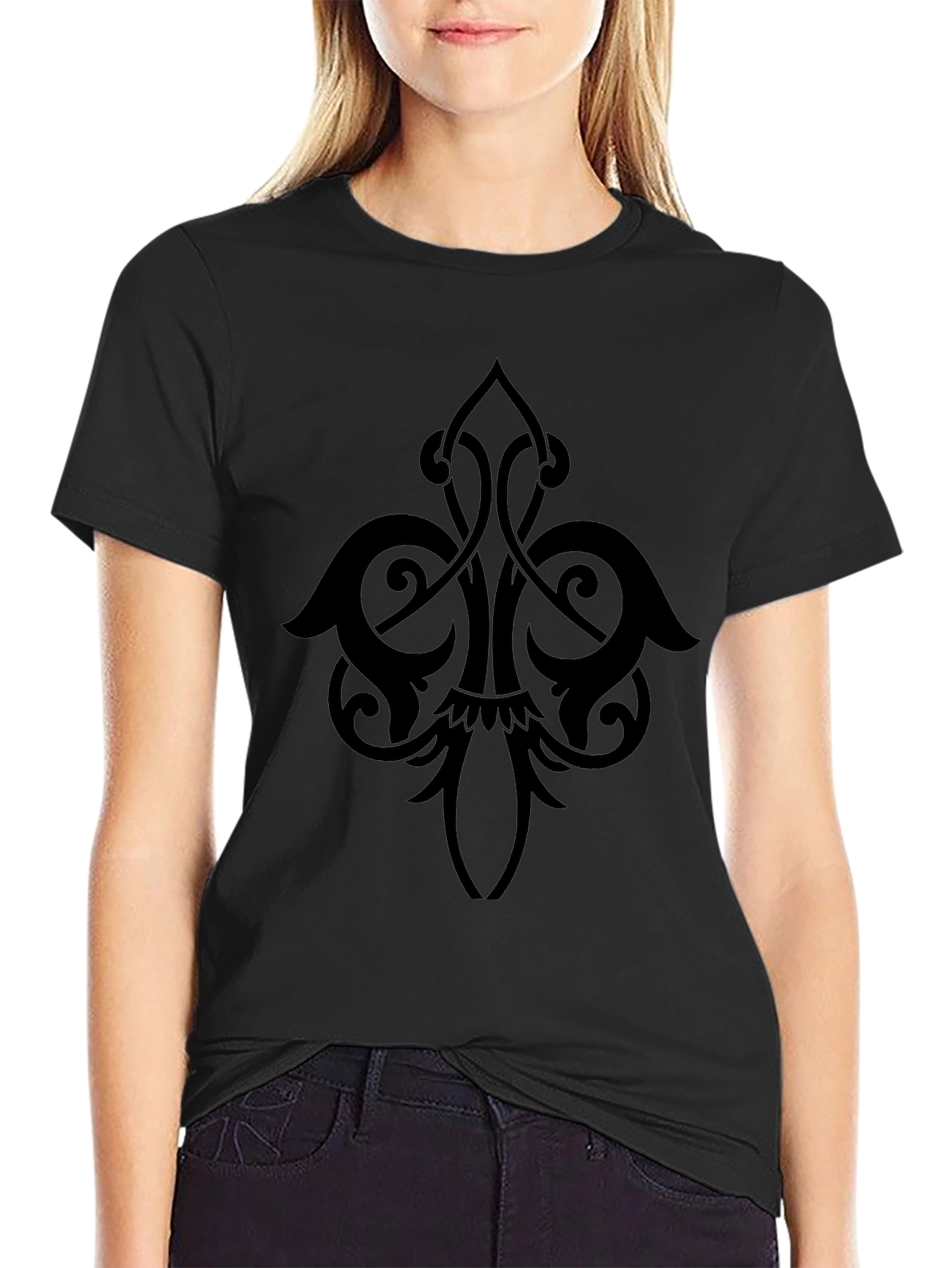 Mens Black T-Shirt with Elegant Ornamental Design