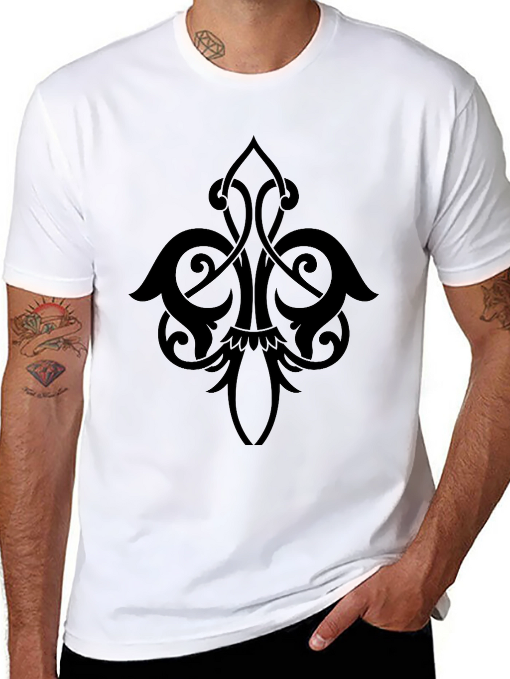 Mens Black T-Shirt with Elegant Ornamental Design