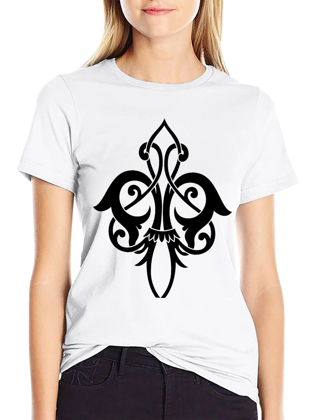 Mens Black T-Shirt with Elegant Ornamental Design