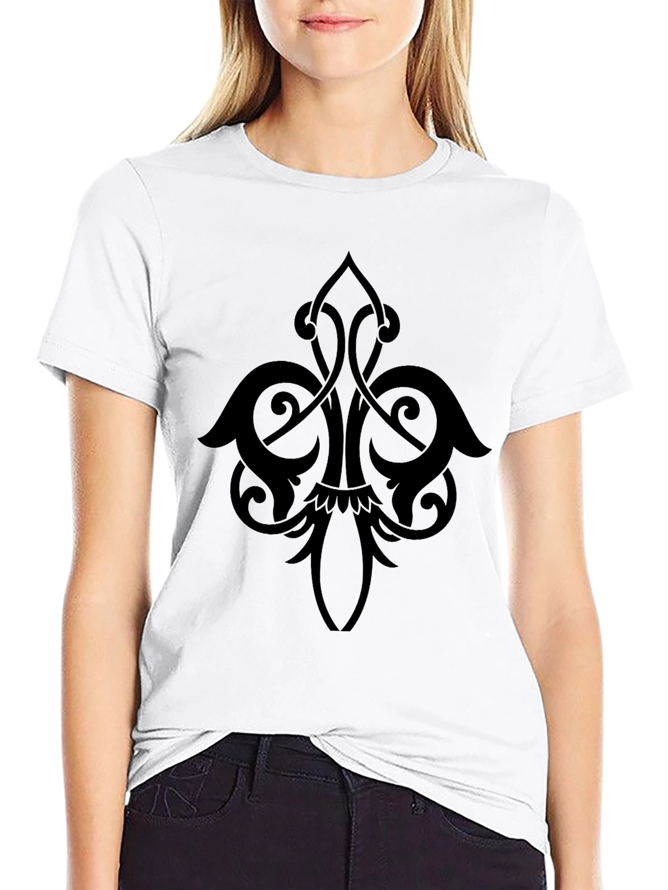 Mens Black T-Shirt with Elegant Ornamental Design