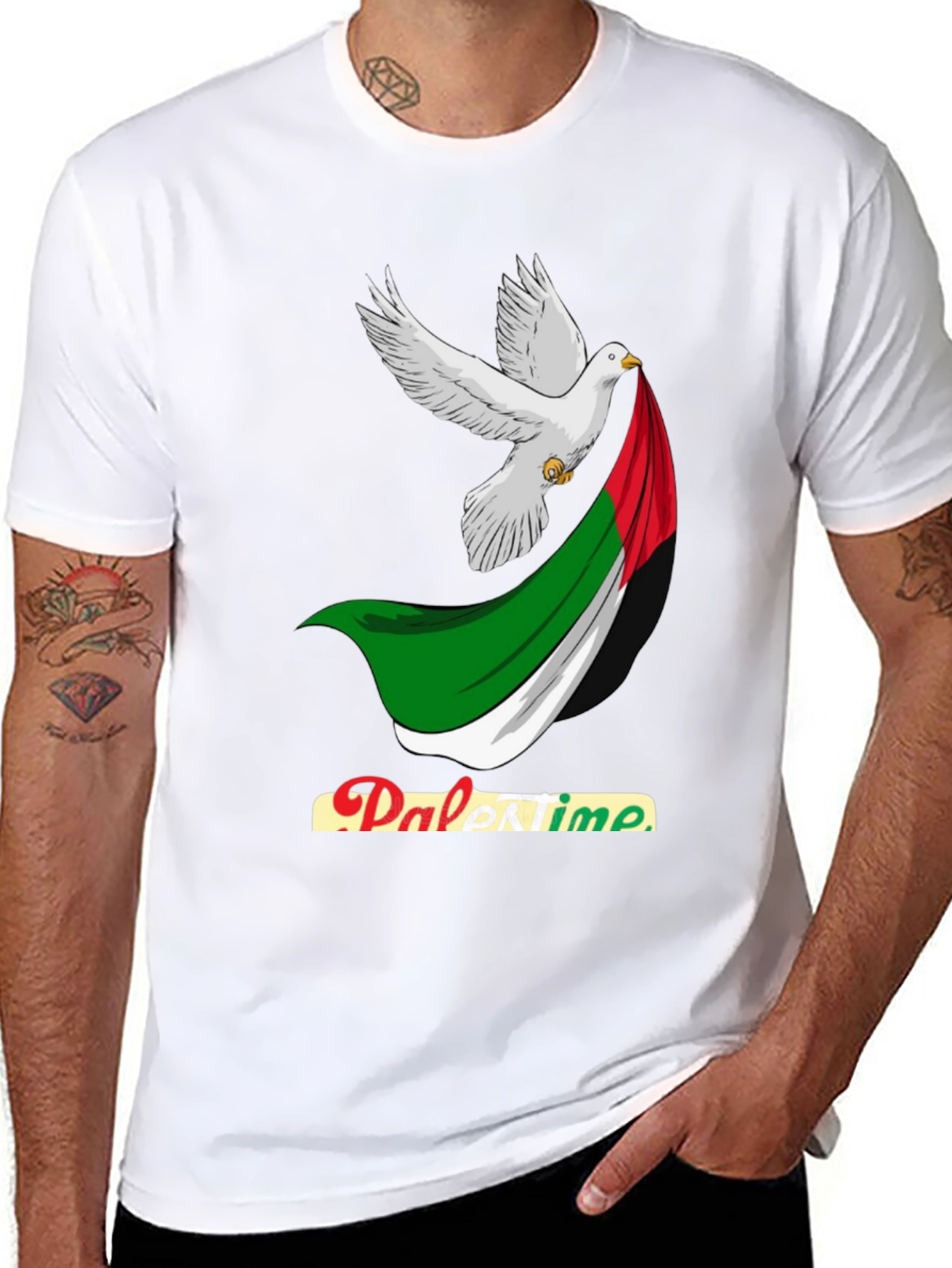 Palestine Flag Peace Dove Graphic Tee