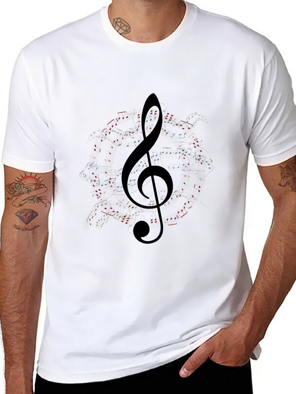 Musical Note Clef Graphic Black T-Shirt