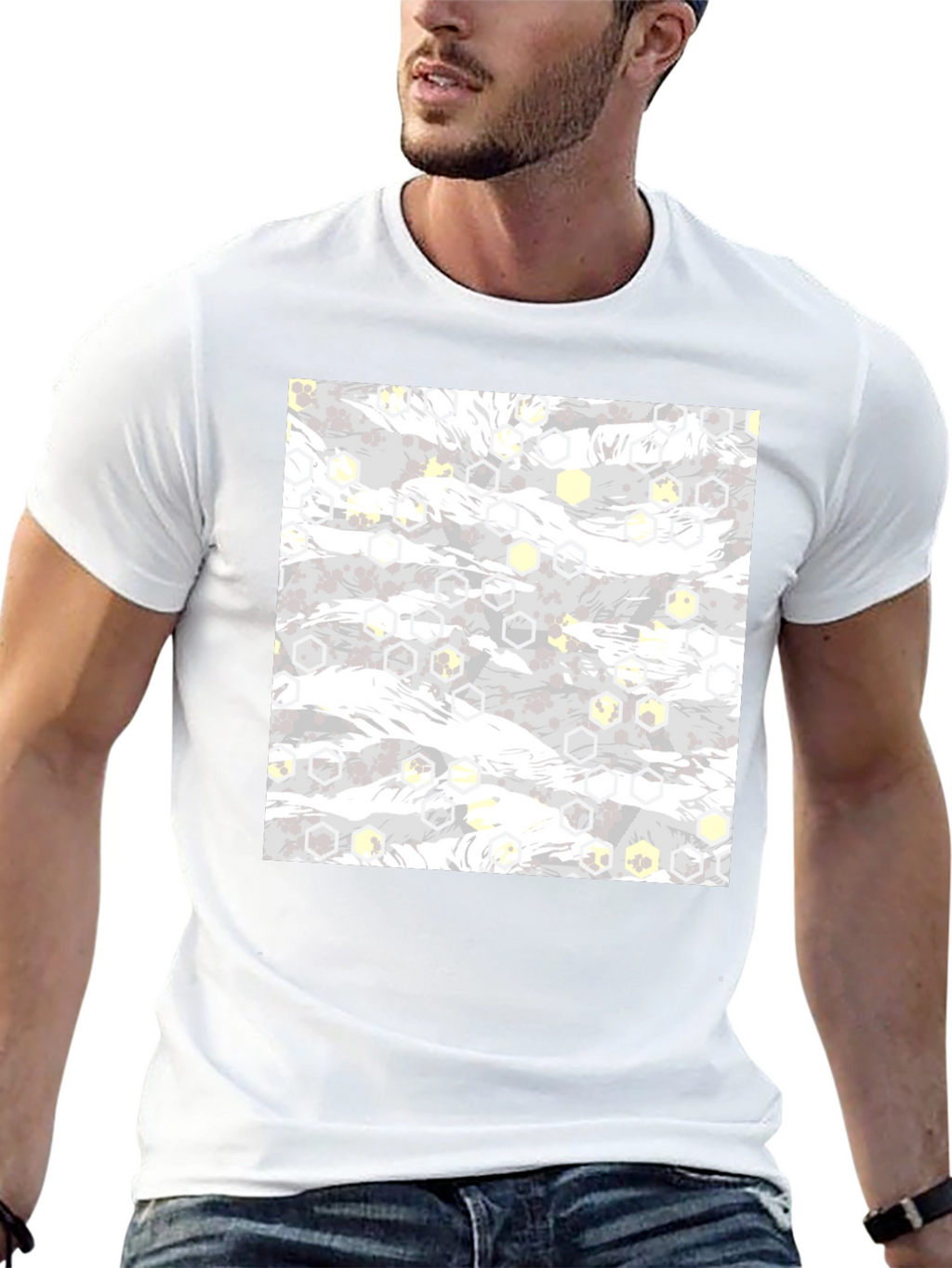 Geometric Camo Print Black Tee