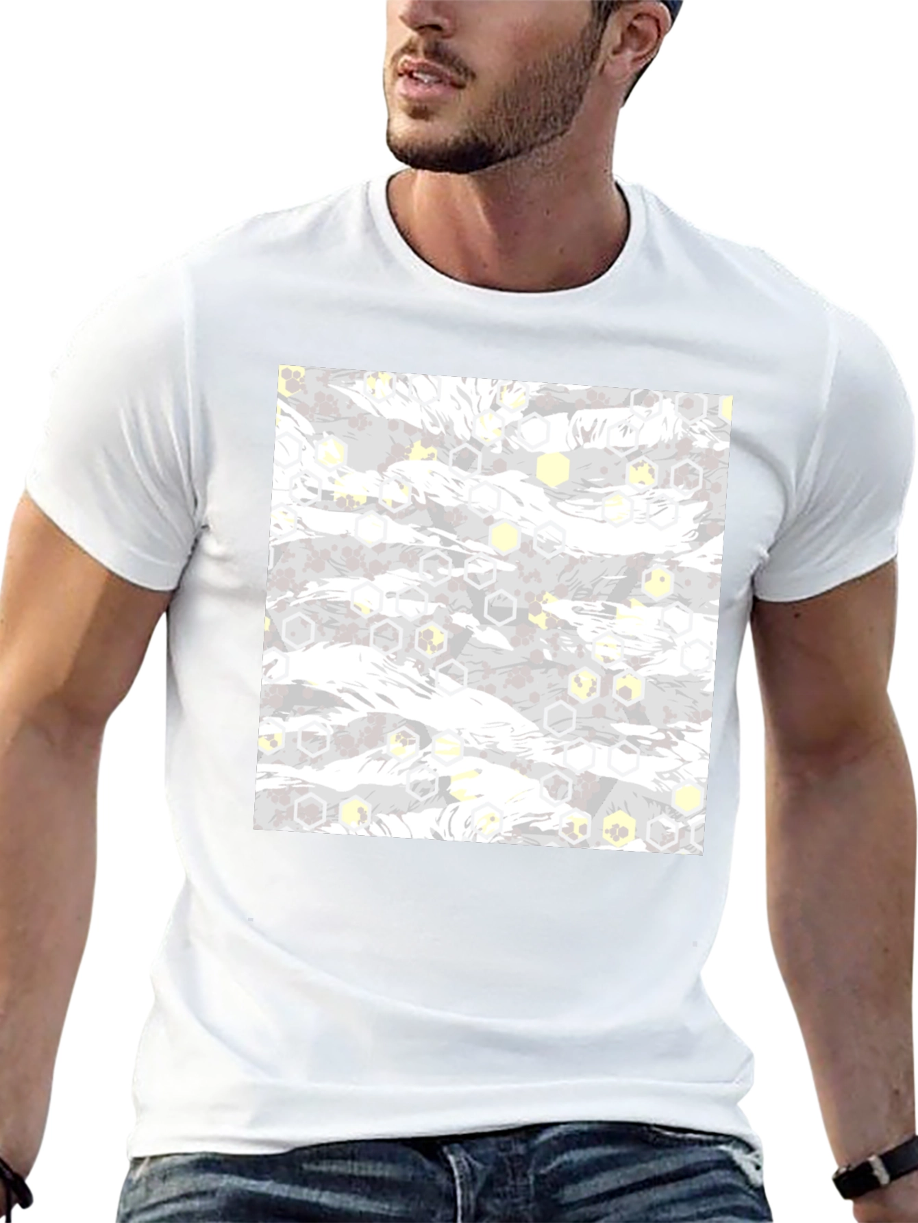 Geometric Camo Print Black Tee