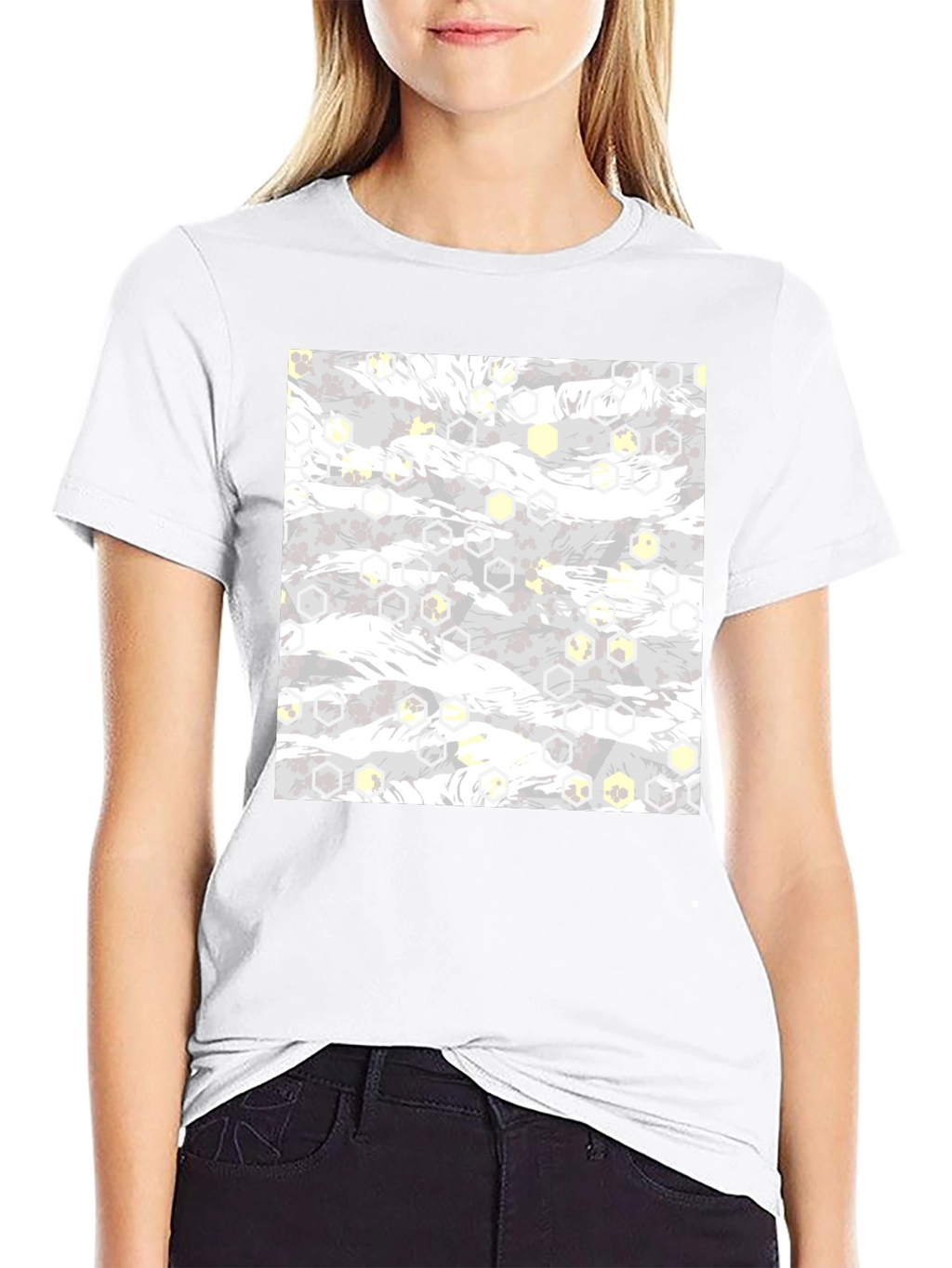 Geometric Camo Print Black Tee