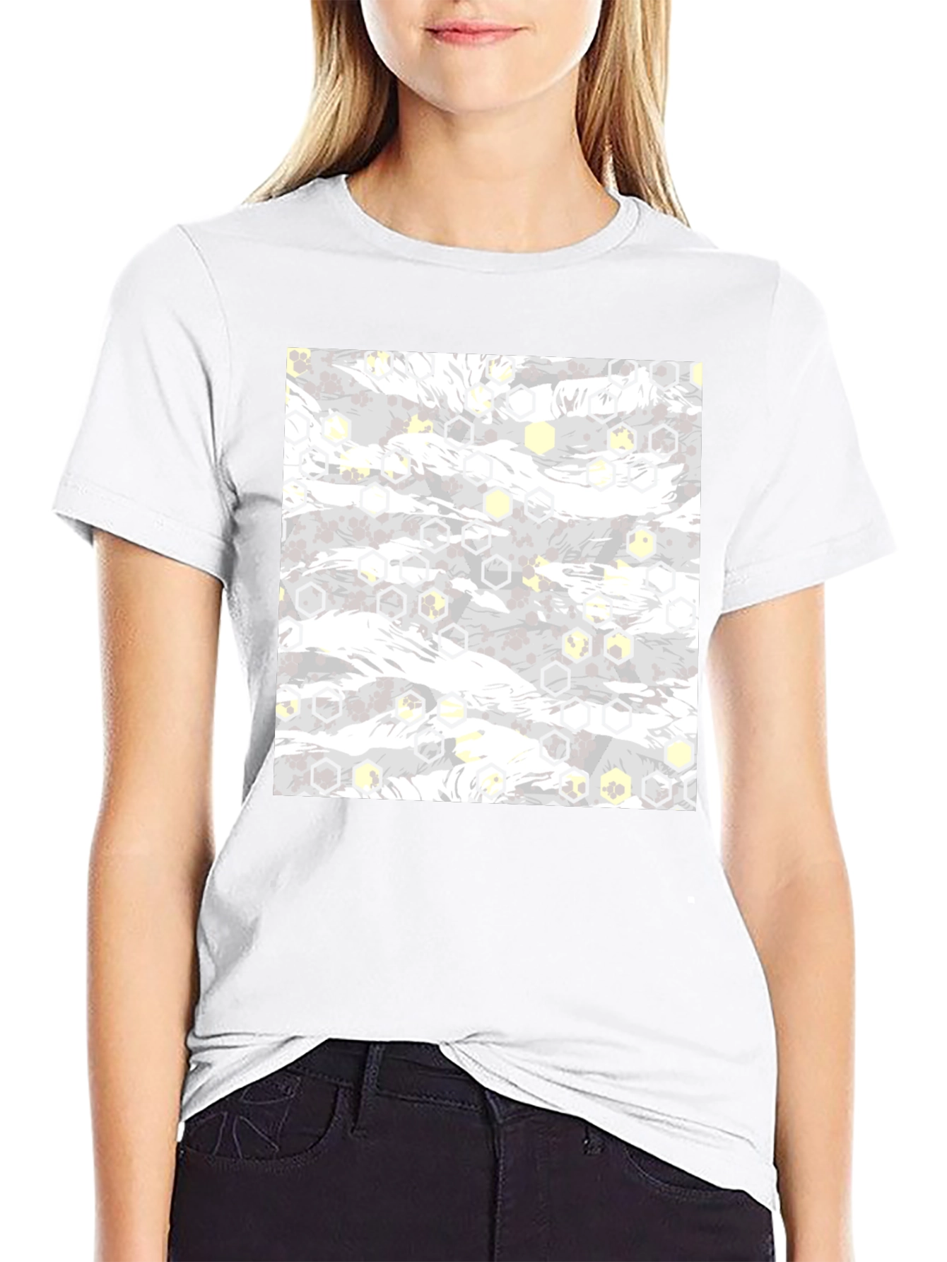 Geometric Camo Print Black Tee