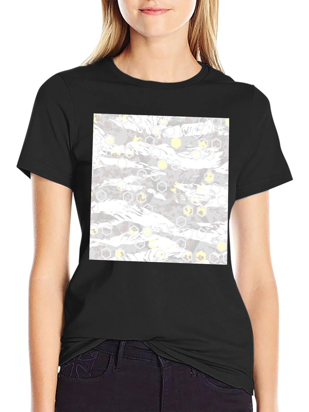 Geometric Camo Print Black Tee