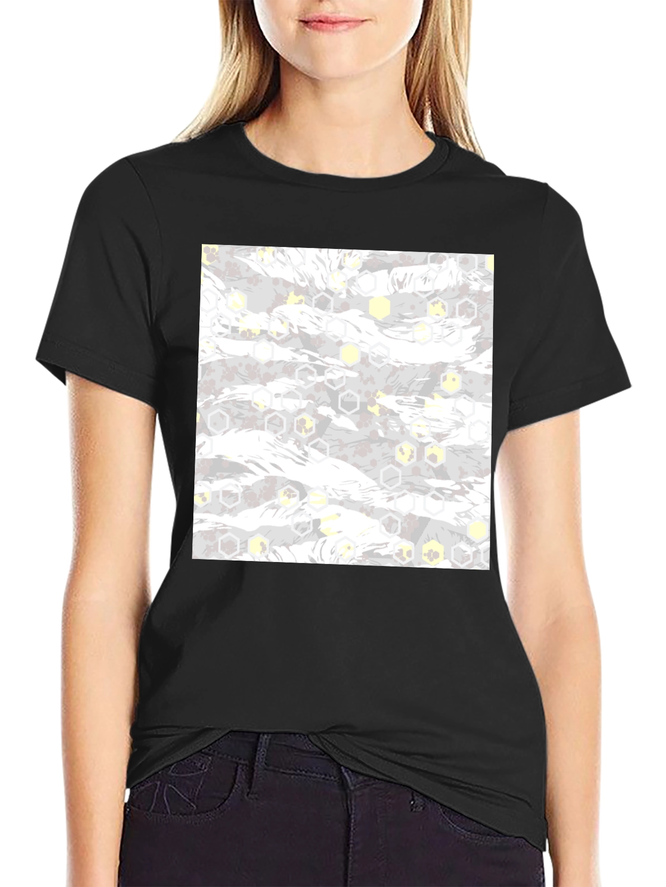 Geometric Camo Print Black Tee