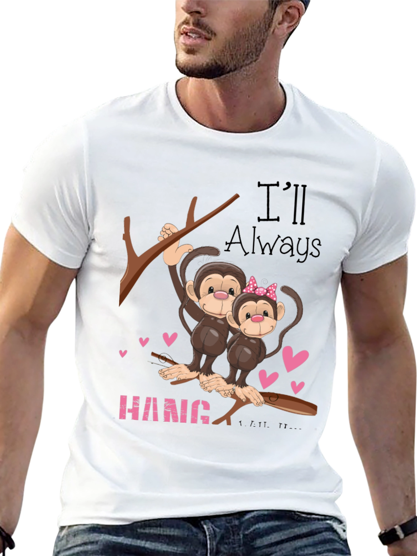 Hang In There Monkey Couple Graphic Tee