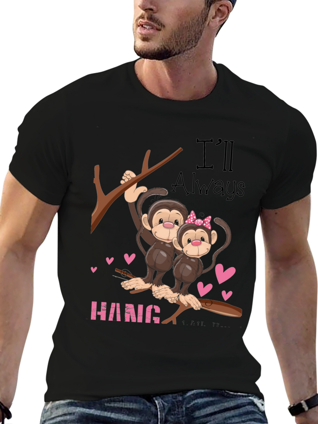 Hang In There Monkey Couple Graphic Tee