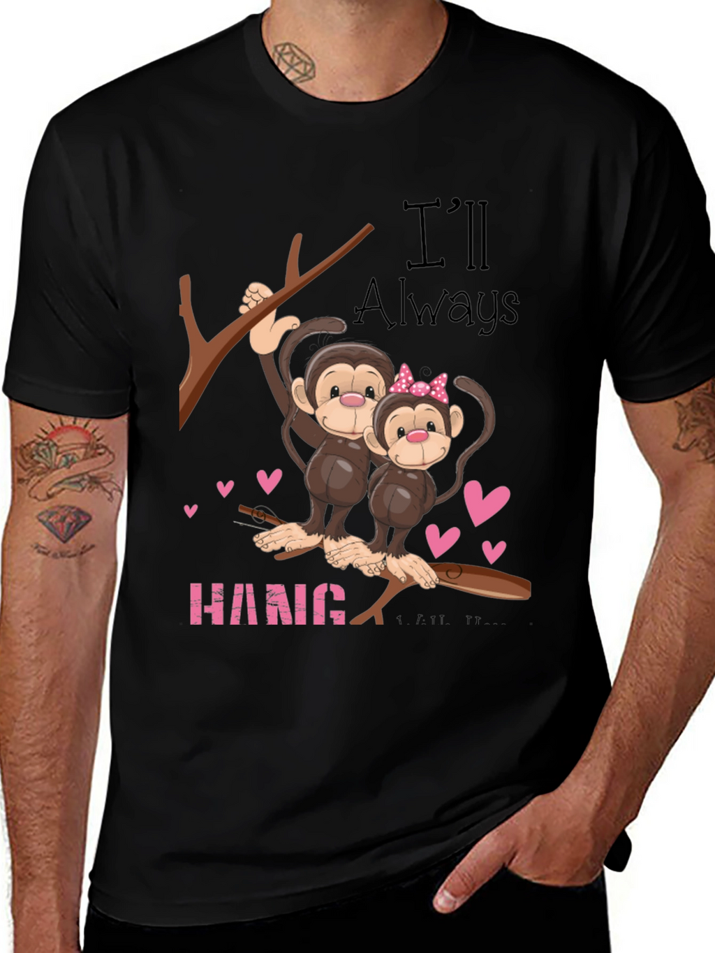 Hang In There Monkey Couple Graphic Tee