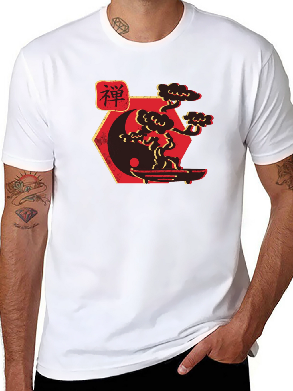 Zen Yin Yang Bonsai Tree Graphic Tee - Black