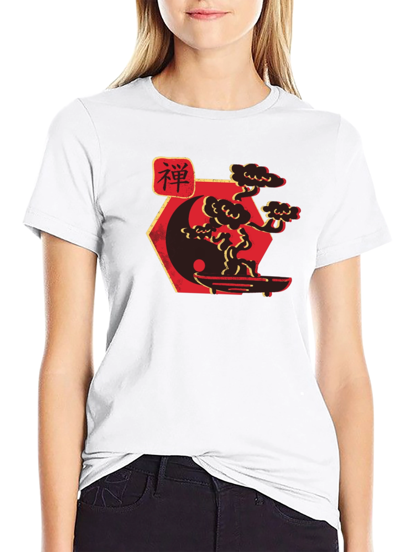 Zen Yin Yang Bonsai Tree Graphic Tee - Black