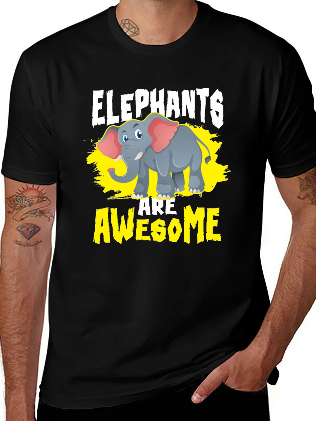 Elephants Are Awesome Graphic Tee - Black