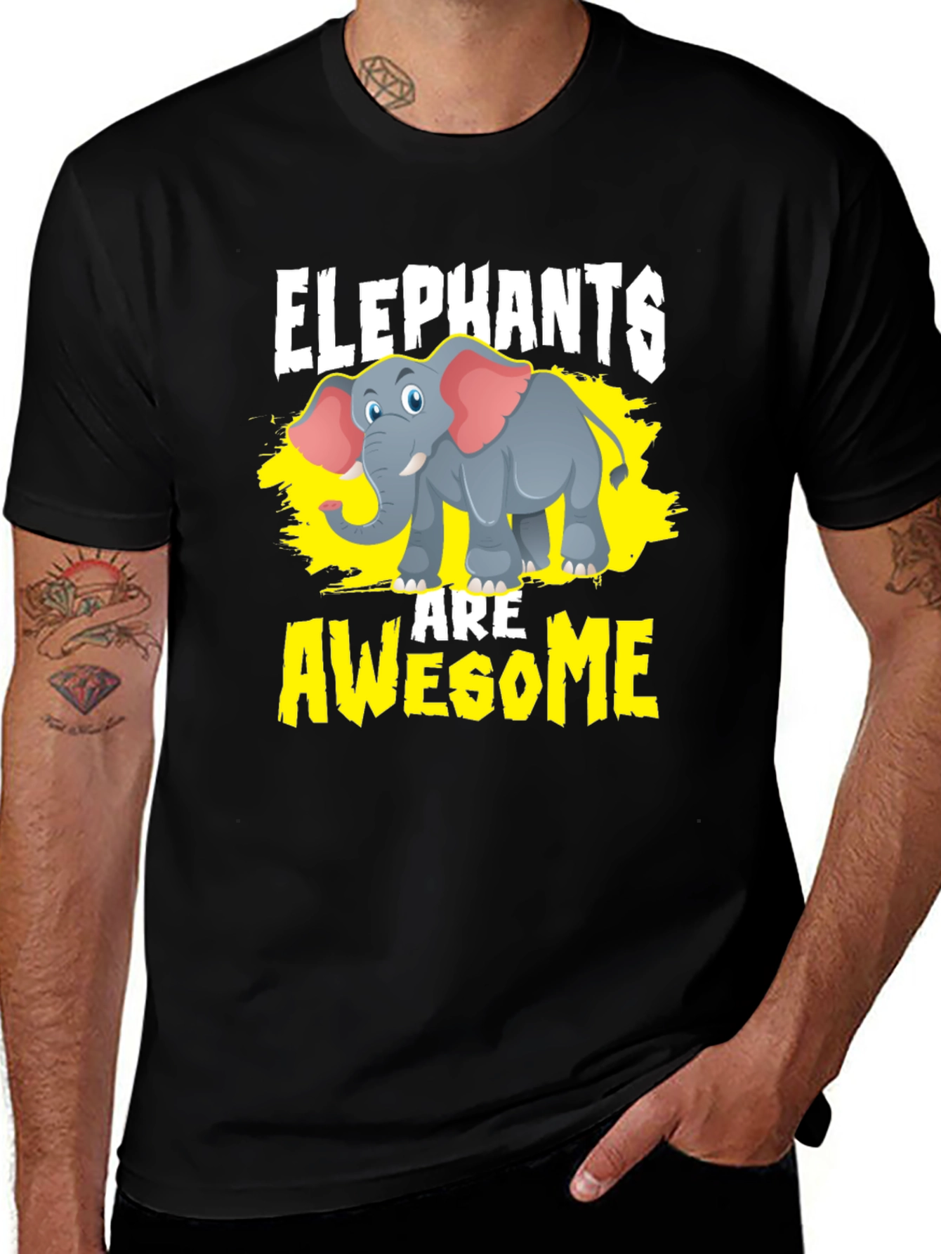 Elephants Are Awesome Graphic Tee - Black