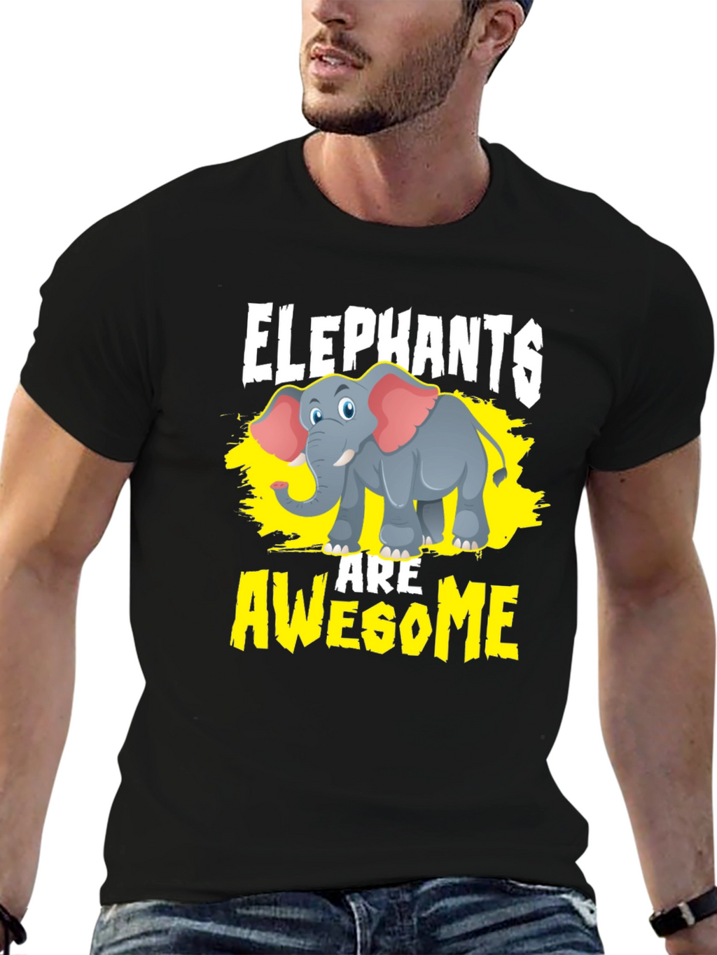 Elephants Are Awesome Graphic Tee - Black
