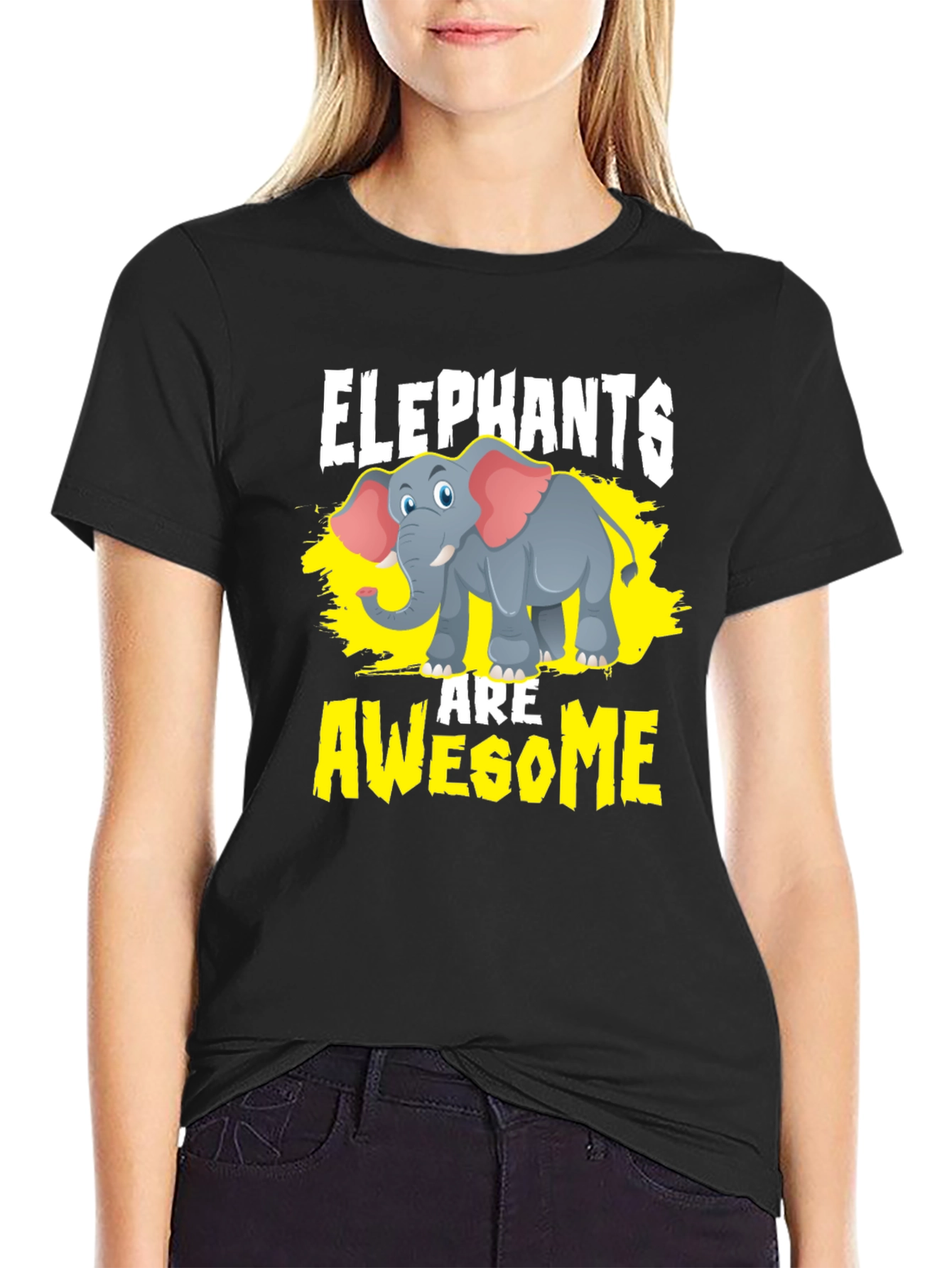Elephants Are Awesome Graphic Tee - Black
