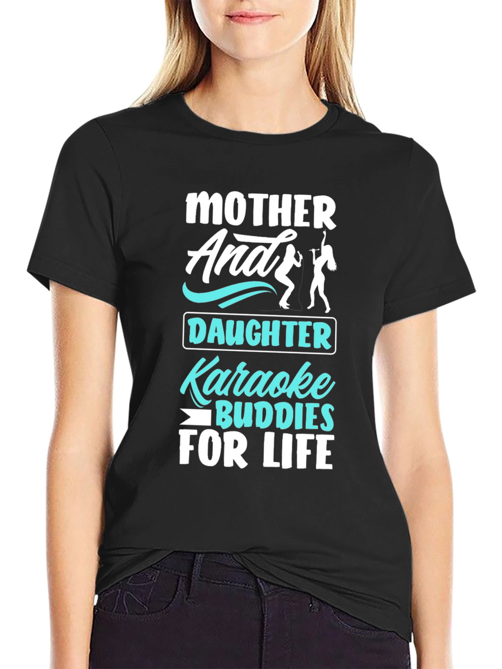 Mother Daughter Karaoke Buddies Black T-Shirt