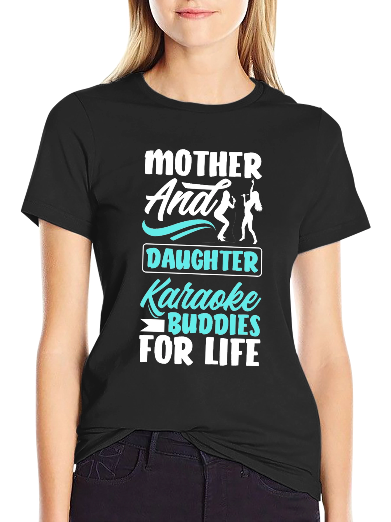 Mother Daughter Karaoke Buddies Black T-Shirt