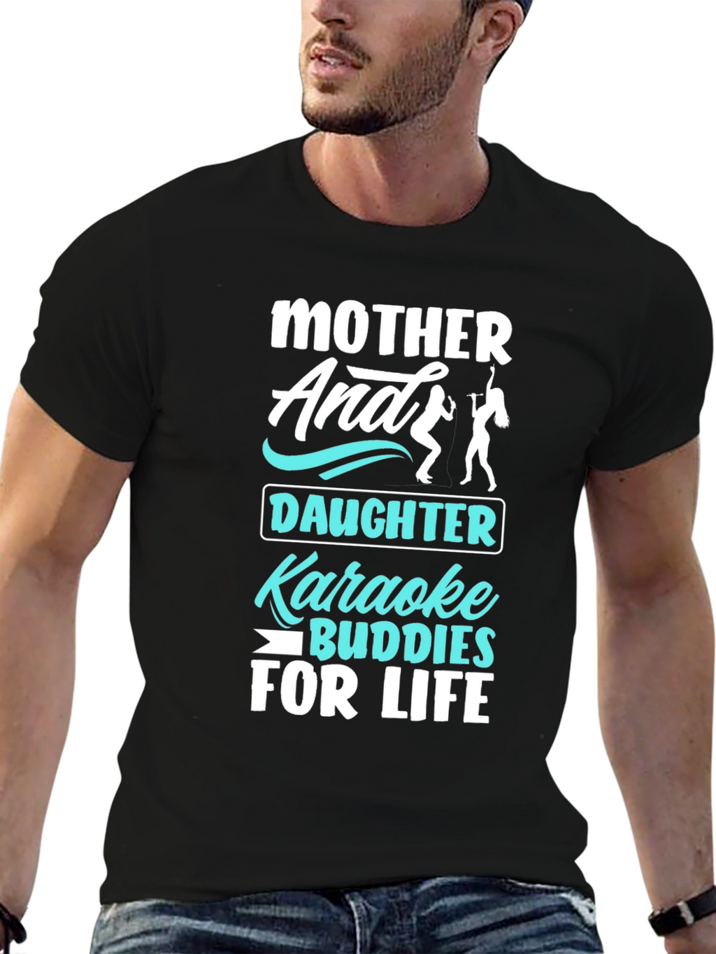 Mother Daughter Karaoke Buddies Black T-Shirt