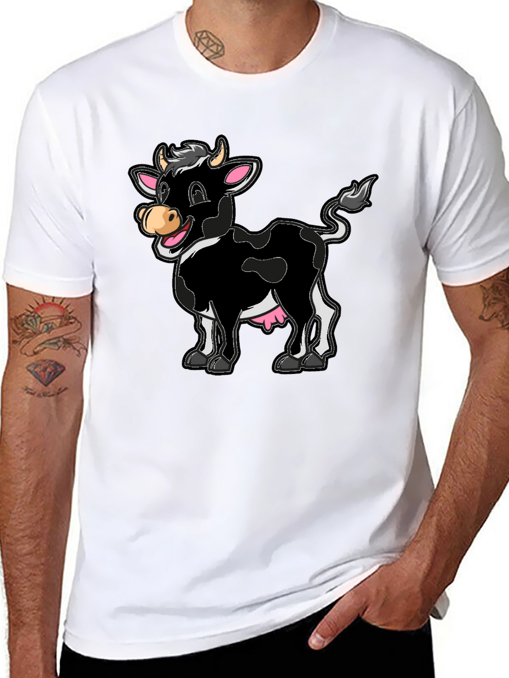 Funny Cartoon Cow Graphic Print T-Shirt