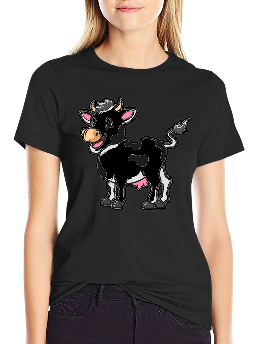 Funny Cartoon Cow Graphic Print T-Shirt